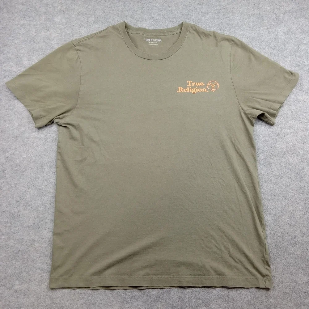 True Religion Shirt Mens 2XL Green Have A Nice‎ Day Buddha Graphic Tee Crewneck